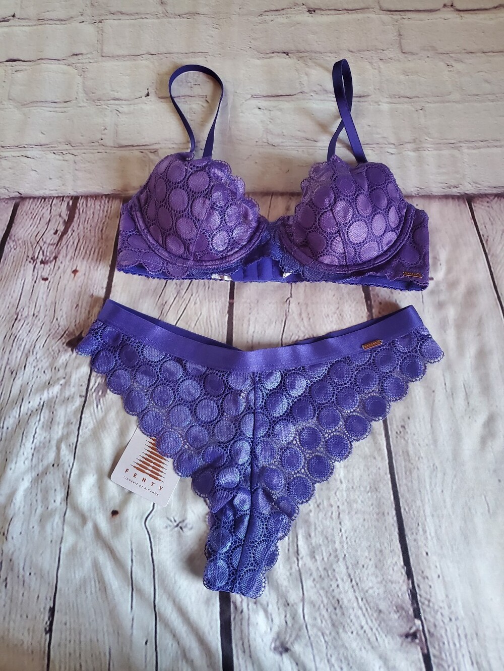 Savage x Fenty Bra- 34B, Thong - Med Purple Lace Trim Underwire Sexy Romantic